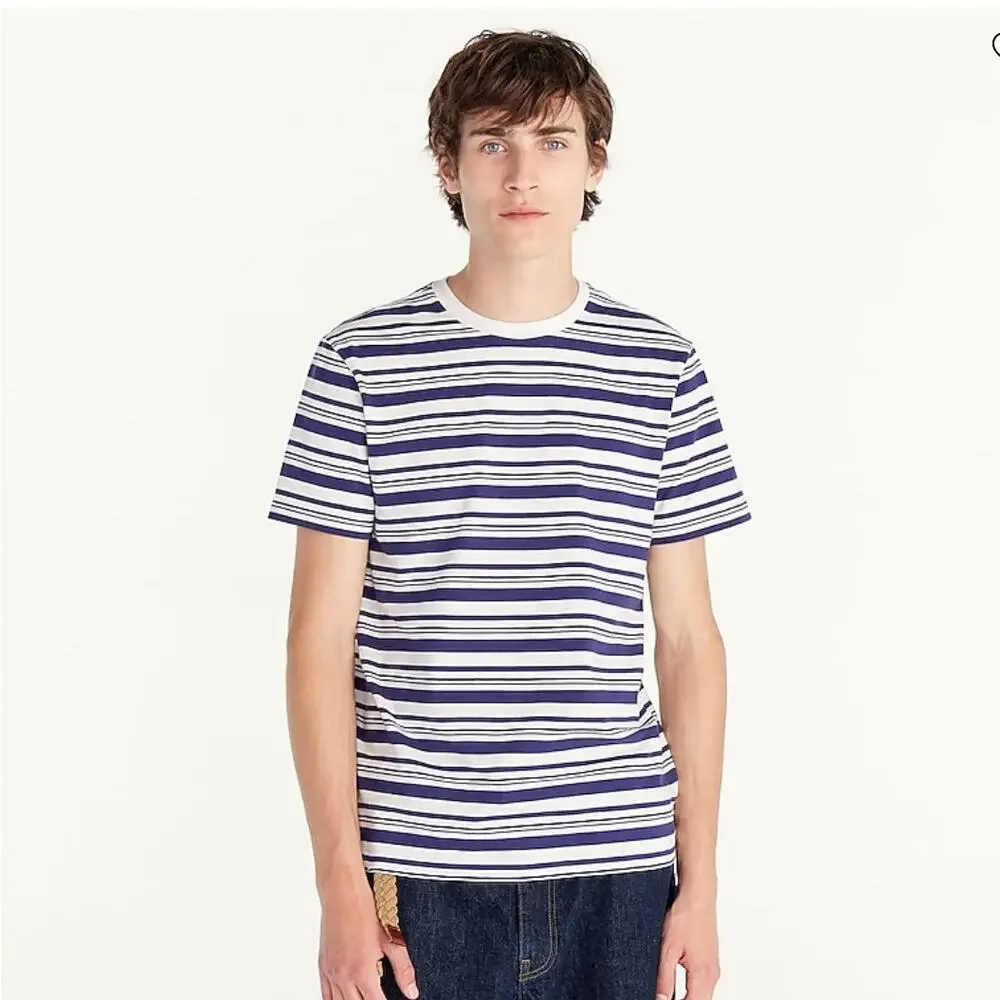 NWT J. Crew Men's Navy Pulse & White Stripe Cotton Crewneck T-Shirt